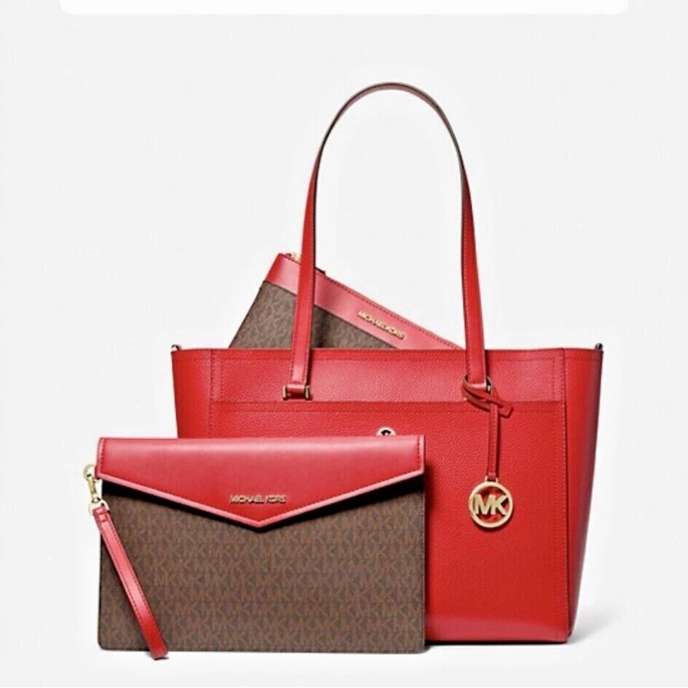 Michael Kors Maisie 3 in 1 Tote Set Bright Red
